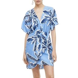 H&M Blue White Leaf Print Mini Dress Faux Print XS
